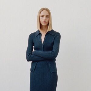 Madhappy Navy Ribbed Long Sleeve Button Up